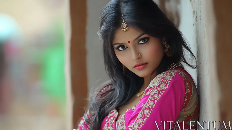 Elegant Indian Woman in Traditional Attire, Vibrant Portrait Photography.