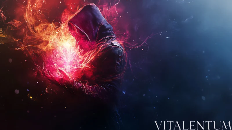 Hooded embermancer cradles a swirling nebula of firelight.