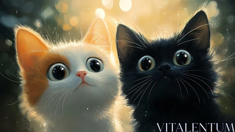 Orange and Black Cats with Luminous Eyes in Golden Light.