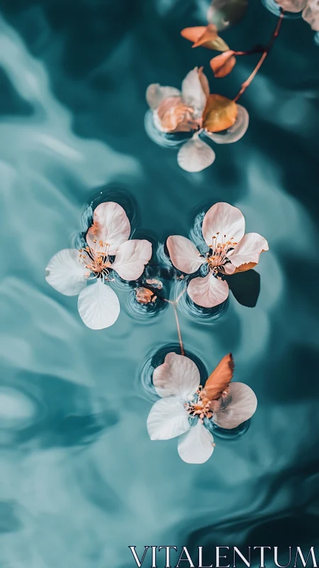 Delicate Blooms Float in Turquoise Waters.