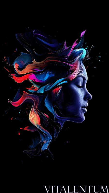 Vivid abstract female profile with flowing neon strokes.