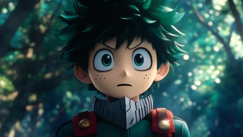 Wide-eyed forest hero pauses in a moment of wonder.