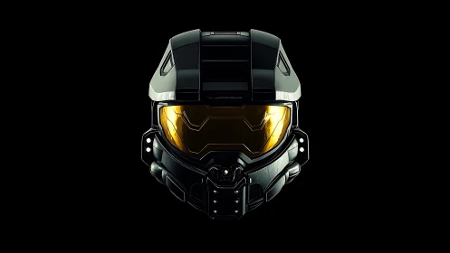 Futuristic sci fi helmet glowing with bold golden visor.