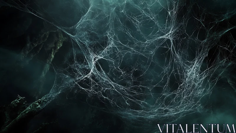 Dense filament web structure in dark atmospheric space.