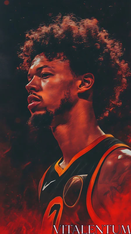Fiery basketball portrait captures focused athlete in motion