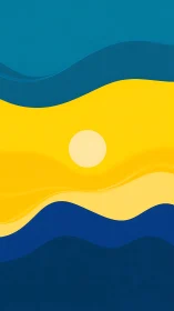 Sun-sailed waves in bold yellow and blue minimalist tides.