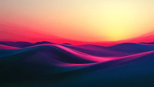Gradient desert dunes under stylized sunrise light.