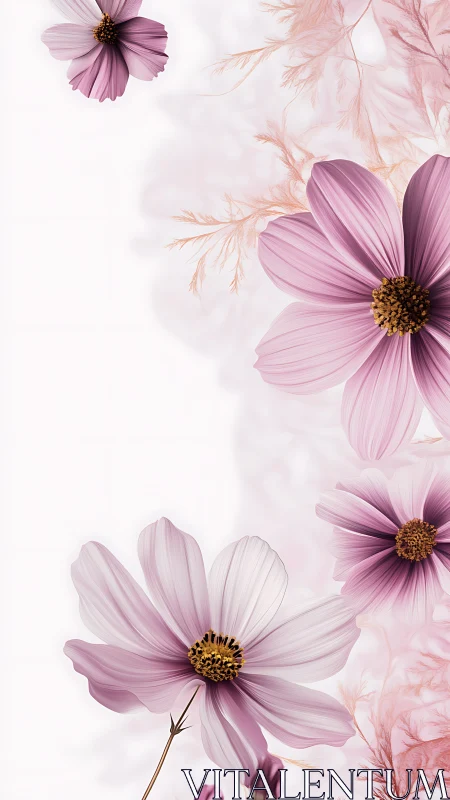 Delicate Cosmos Flowers Against Soft Gradient Background.