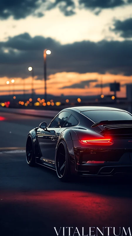 Midnight turbo coupe hunts horizons under molten sunset skies.