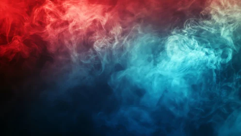 Billowing red and blue smoke drifts in a dreamy soft haze