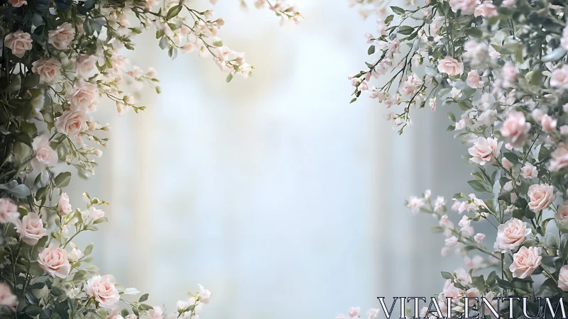 Soft Pink Roses Frame a Dreamy Garden Sanctuary