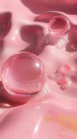 Glimmering glass orbs drifting on silky pink foam dream.