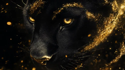 Black Panther with Golden Particle Effects.