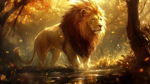 Sunlit monarch strolls through a molten autumn forest dream