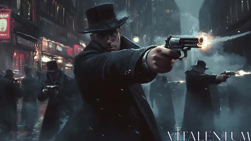 Gangster gunslinger leads smoky alley shootout at night