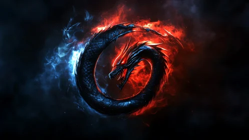 Fire and ice dragon coils into glowing circular sigil