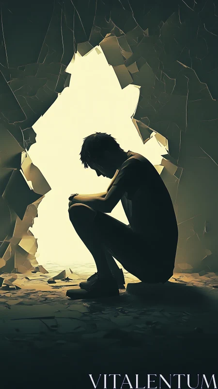 Soft light gently surrounds a thoughtful figure in shadow