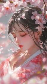 Gentle springtime portrait of a girl beneath cherry blossoms.