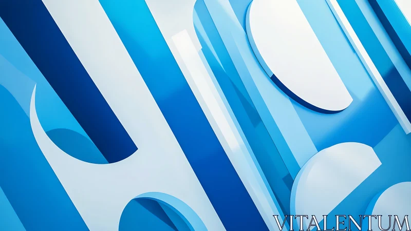 Geometric blue and white abstract composition in perspective.