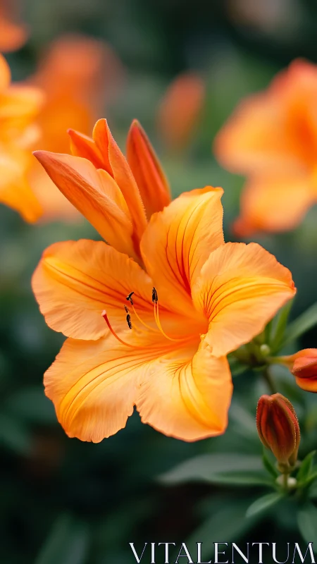 Vibrant Orange Amaryllis Bloom Against Soft Green Bokeh
