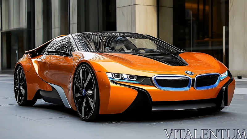 Orange hybrid sports coupe with gloss black aerodynamic hood.