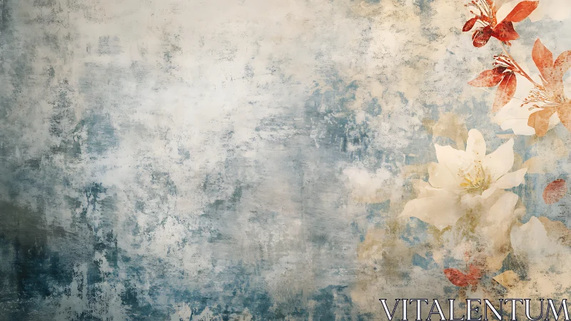 Soft blossoms drifting across misty blue textures.