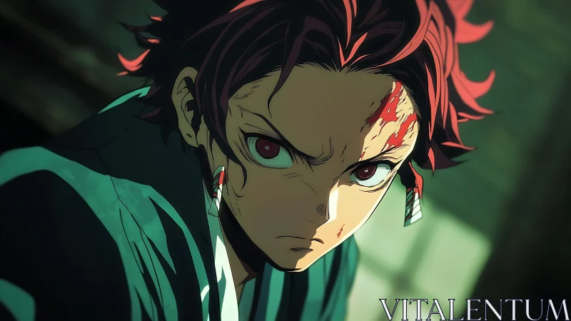 Intense red haired anime swordsman in dramatic close up