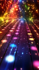 Luminous neon dance floor extends toward radiant starfield