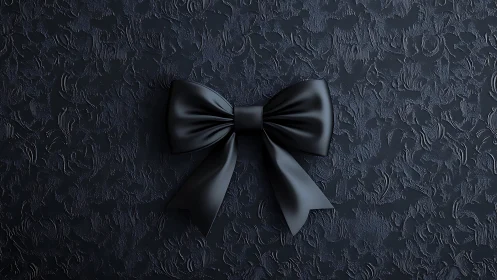 Black Silk Bow on Ornate Textured Surface with Dramatic Lighting