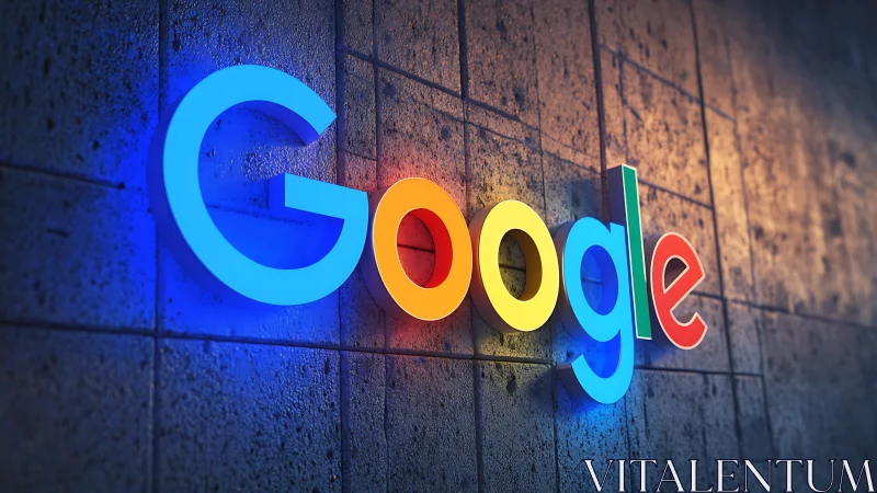 Vibrant Google wall logo glows against textured concrete