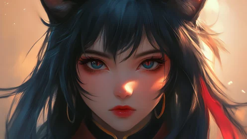 Fox-eared warrior meets sunrise in a blaze of quiet fire