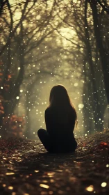 Photorealistic backlit figure in glowing forest corridor.