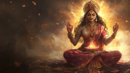 Radiant goddess visualization uses dynamic firelight and intricate cloth simulation