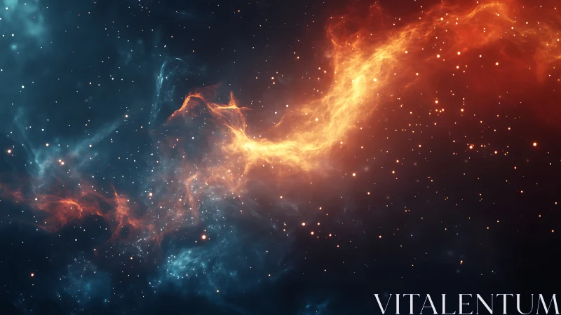 Bicolor interstellar nebula with dense star distribution.