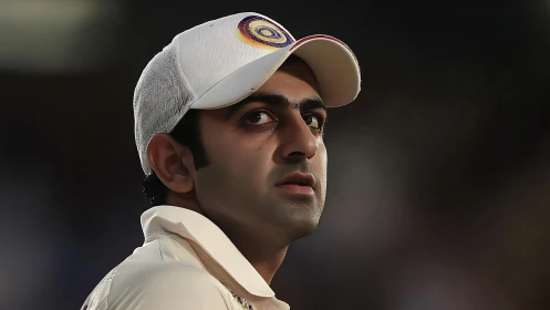 Cricket player portrait in stadium under dramatic low-key lighting