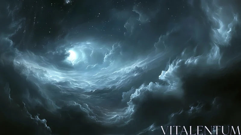 Luminous vortex in turbulent nocturnal cloud formation.