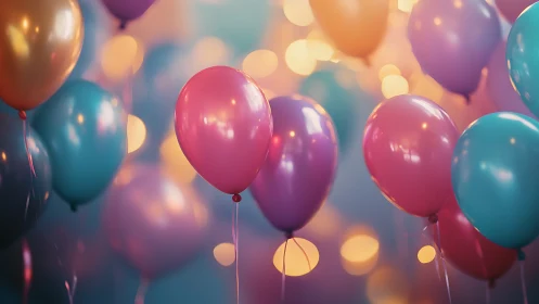 Multicolored balloons with chromatic bokeh depth-of-field composition.