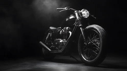 Black motorcycle in low key studio with directional light.