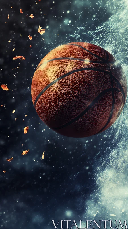 Dynamic basketball splash with high-impact particle burst.