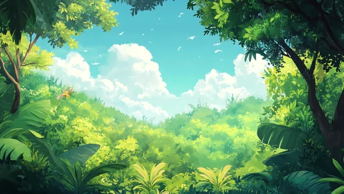 Luminescent Verdant Canopy: Atmospheric Digital Landscape Rendering.