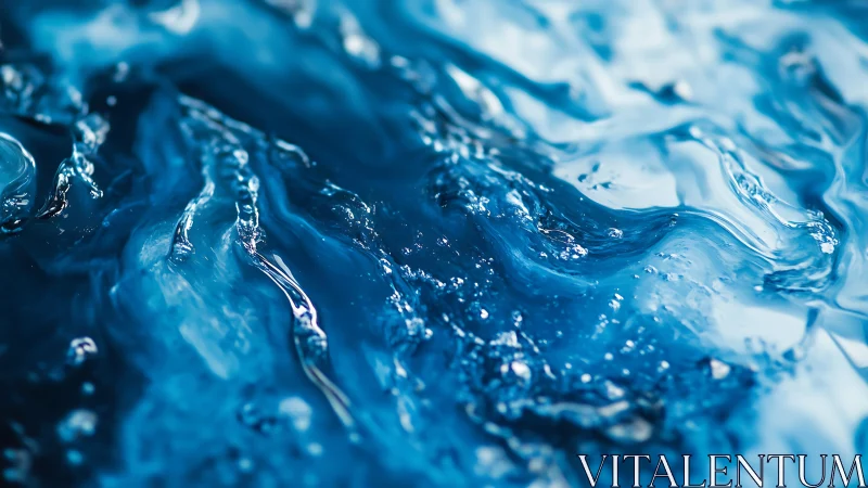 Closeup abstract blue liquid texture with flowing waves.