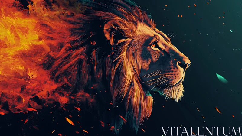 Thermodynamic lion profile with combustive mane transformation.