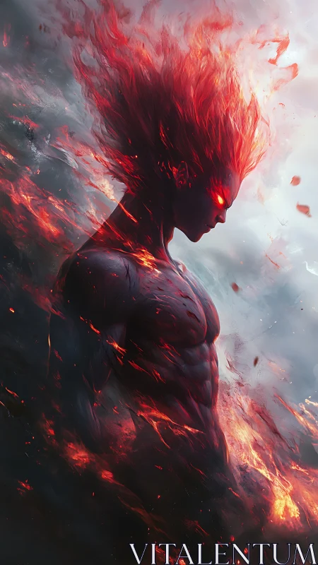 Flaming humanoid silhouette rendered as fiery digital entity