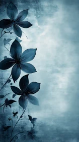 Dark Blue Flowers Against Cloudy Sky Background