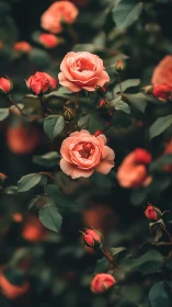 Coral Garden Dreams: Blooming Roses Dance in Vintage Light