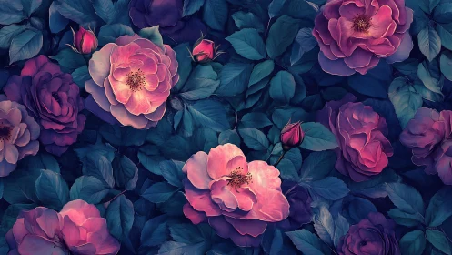 Luminous Roses Blooming in Twilight Hues