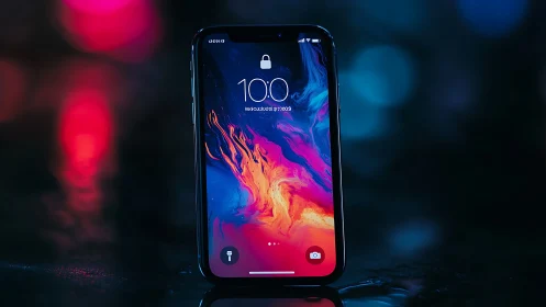 iPhone Lock Screen Glows with Neon Vibrance.