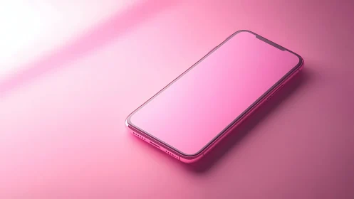 Smartphone with blank display on monochromatic pink surface
