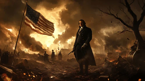 Storm-lit battlefield honors a resolute leader and torn flag