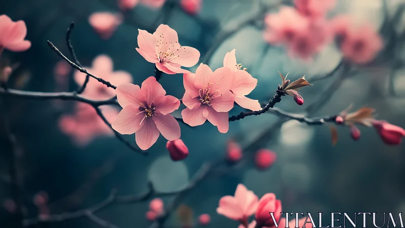 Pink Blossoms Branch Study: Depth-Rendered Botanical Study.